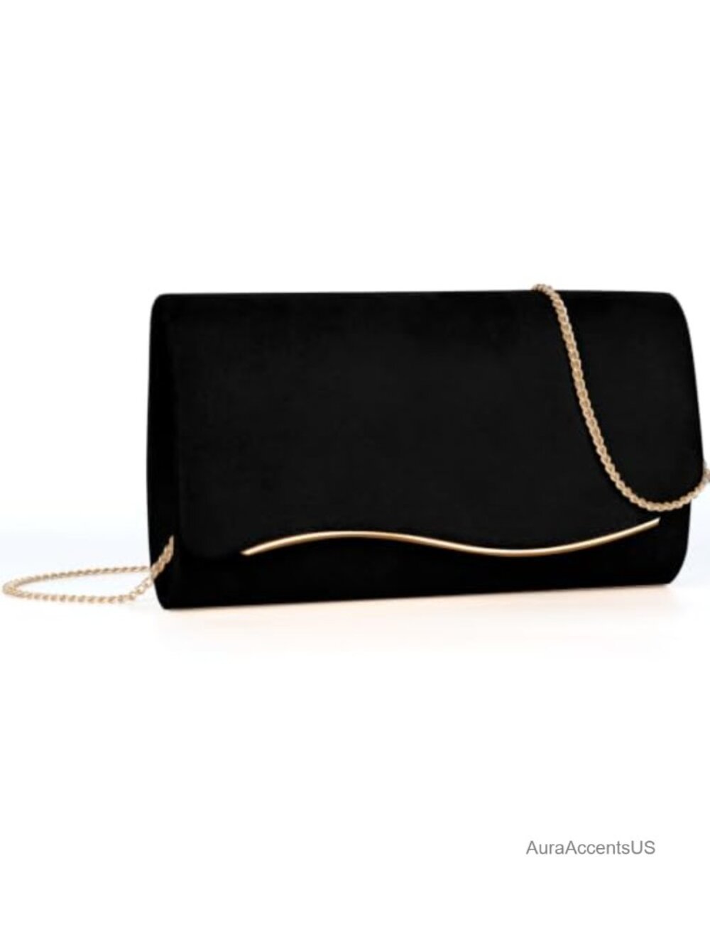 Faux Suede Convertible Evening Clutch with Gold Trim